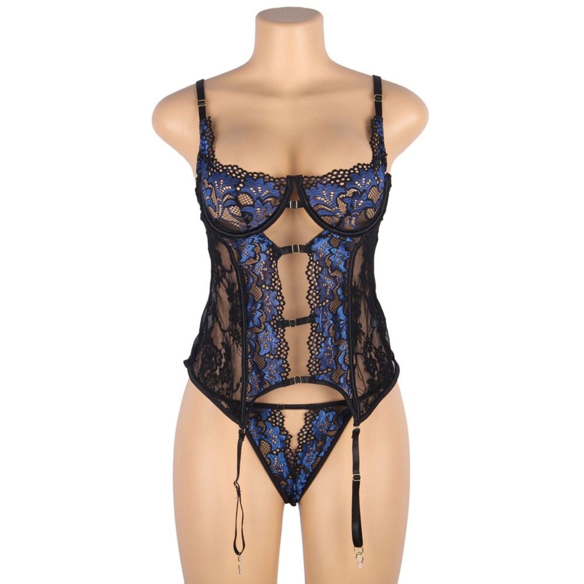 Blue Lace Stitching Bodysuit - Luscious Goddess