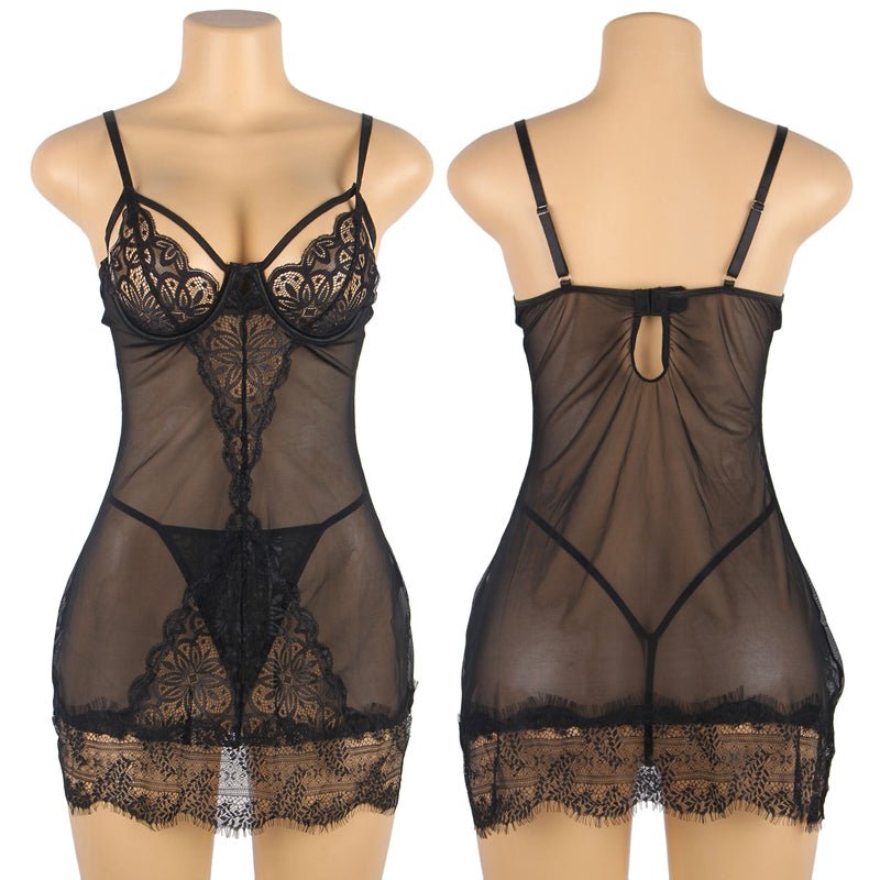 Eyelash Lace Sheer Babydoll Set - Luscious Goddess