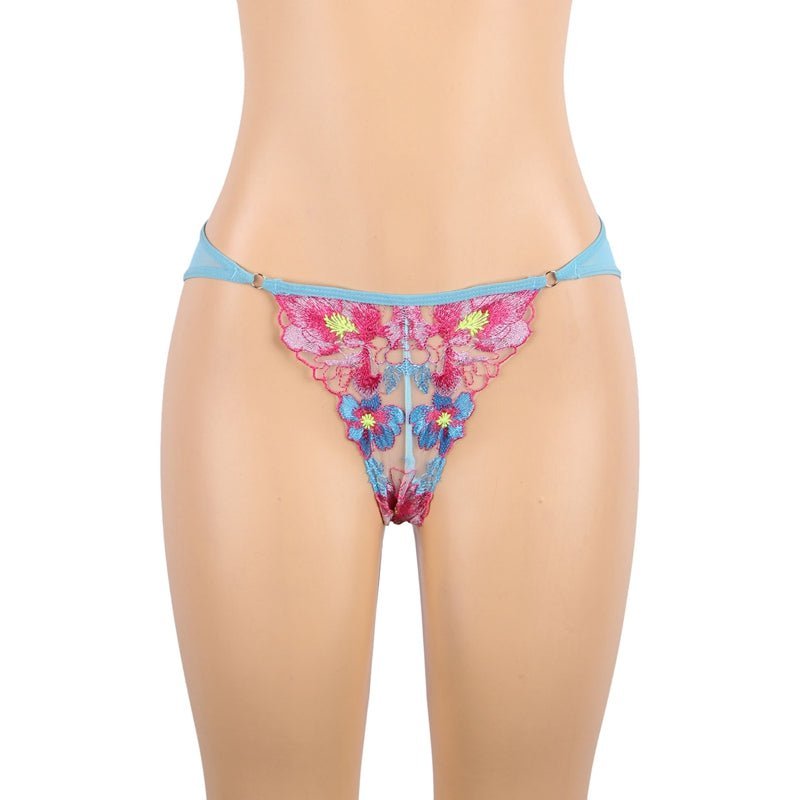 Floral Embroidery Bra & Panty Set with Garter Belt - Luscious Goddess