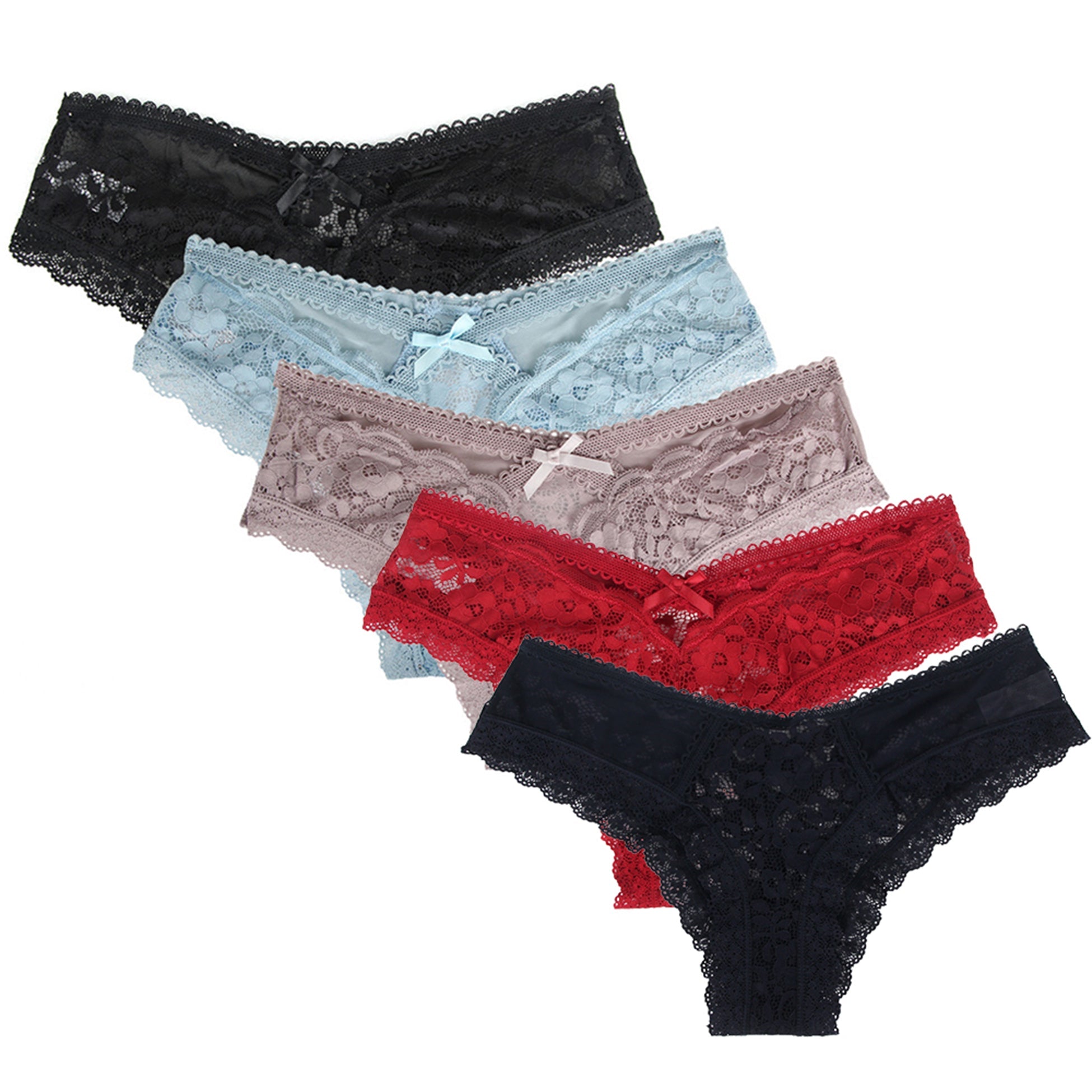 Floral Lace Cheeky Panties with Bow - Luscious Goddess
