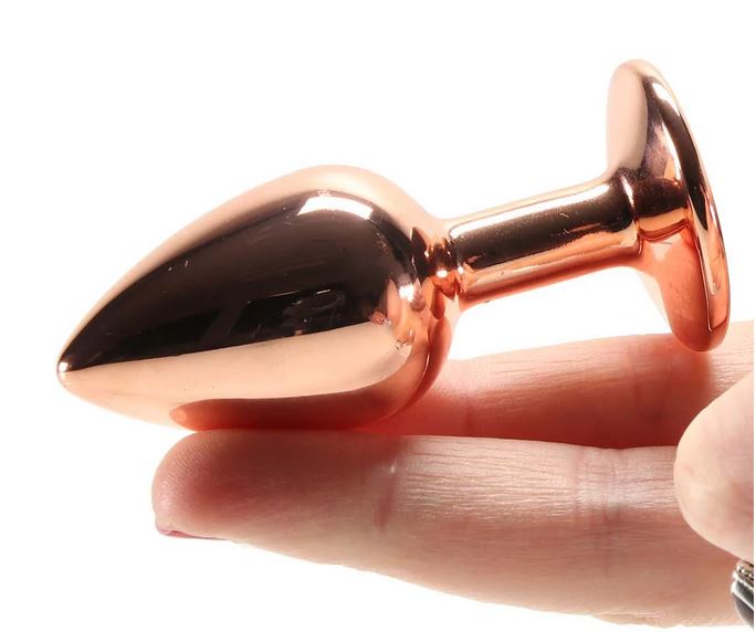 Small Aluminium Plug with Pink Gem in Rose Gold - Luscious Goddess