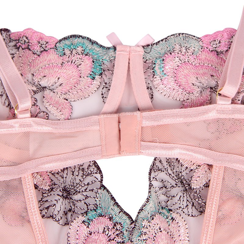 Transparent Floral Embroidered Lace Bodysuit - Luscious Goddess