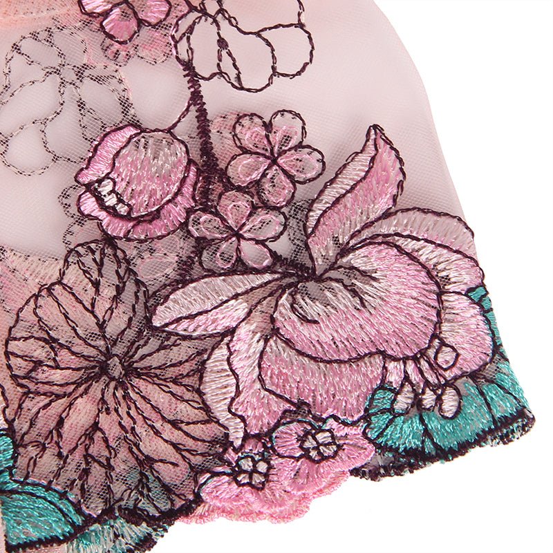 Transparent Floral Embroidered Lace Bodysuit - Luscious Goddess