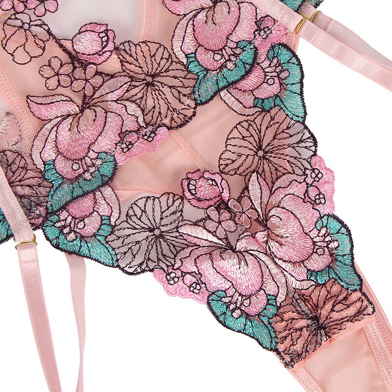 Transparent Floral Embroidered Lace Bodysuit - Luscious Goddess