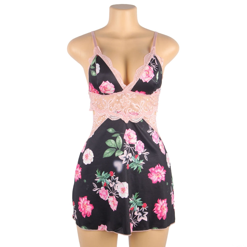Floral Form Fitting Print Lace-up Babydoll