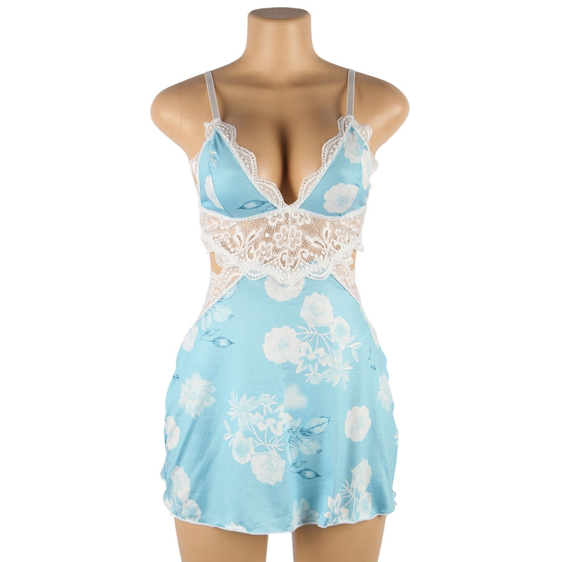 Floral Form Fitting Print Lace-up Babydoll