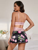Floral Form Fitting Print Lace - up Babydoll - Luscious Goddess