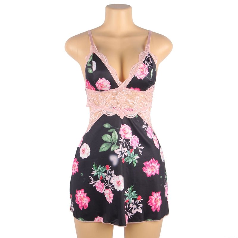 Floral Form Fitting Print Lace - up Babydoll - Luscious Goddess