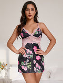 Floral Form Fitting Print Lace - up Babydoll - Luscious Goddess