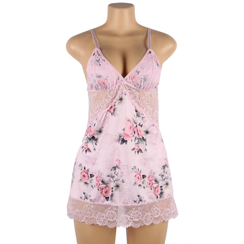 Floral Print Lace - up Babydoll - Luscious Goddess