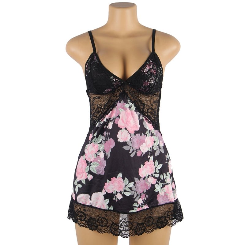 Floral Print Lace - up Babydoll - Luscious Goddess
