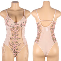 Transparent Teddy Symmetry Appliques Mesh Bodysuit With Underwire - Luscious Goddess