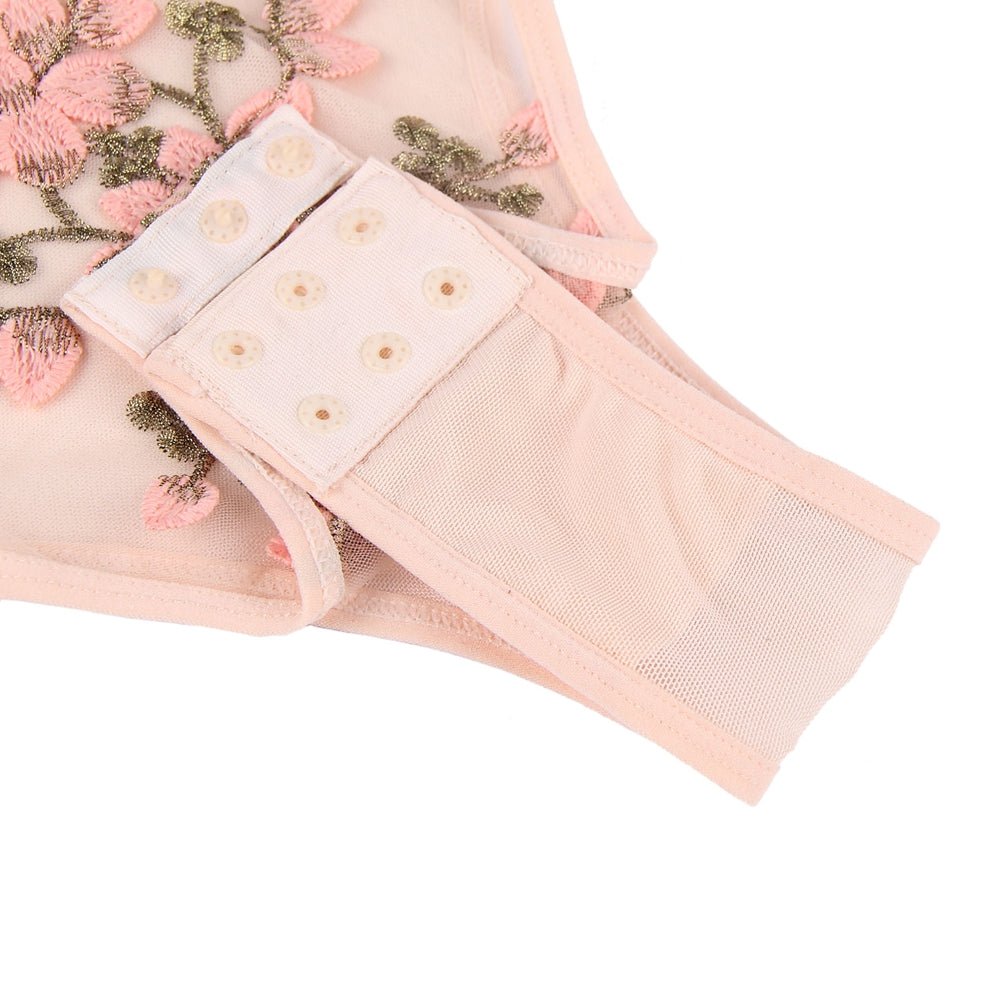 Transparent Teddy Symmetry Appliques Mesh Bodysuit With Underwire - Luscious Goddess